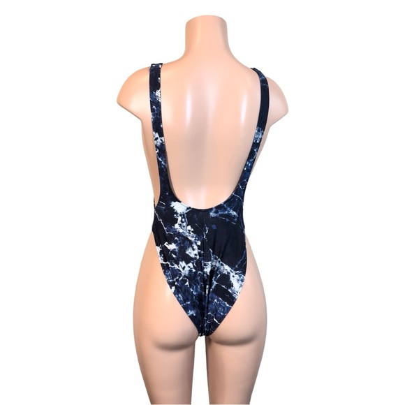 NORMA KAMALI Marissa Swimsuit Blue/ Black Marble SZ M $175 - Picture 7 of 13